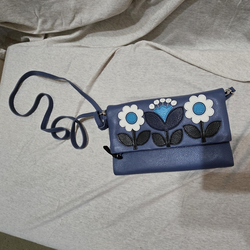 Brighton Floral Embellished Blue Crossbody Wallet Bag